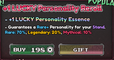 +1 Reroll de Personalidade Sortudo de Stand