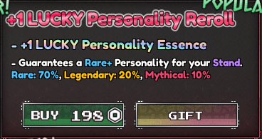 +1 Reroll de Personalidade Sortudo de Stand